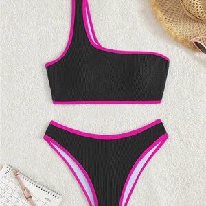 Black and Pink One-Shoulder Bikini size S